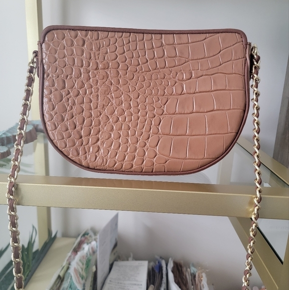 NWOT Talbots Brown Leather Crocodile Crossbody Bag/ Purse - Picture 6 of 11